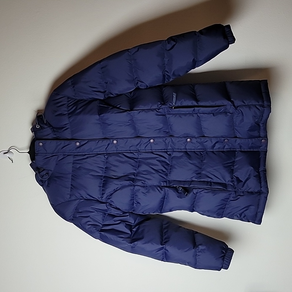 LL Bean Women’s Down Puffer Jacket Hooded Classic Navy Blue Size Small Reg